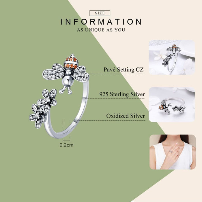 925 Sterling Silver Trendy Bee & Daisy Flower Finger Rings