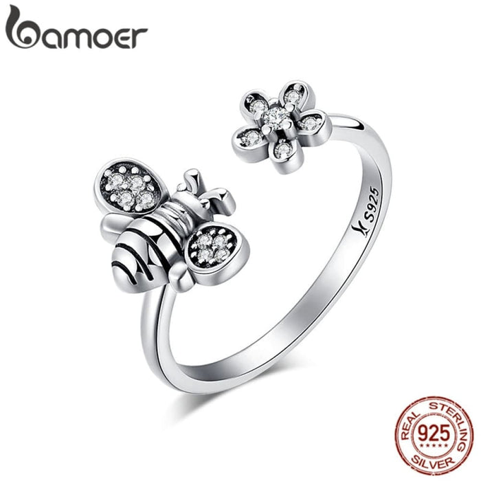 925 Sterling Silver Trendy Bee & Daisy Flower Finger Rings