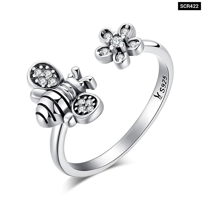 925 Sterling Silver Trendy Bee & Daisy Flower Finger Rings