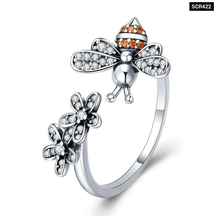 925 Sterling Silver Trendy Bee & Daisy Flower Finger Rings