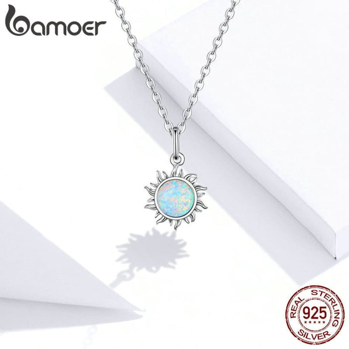 925 Sterling Silver White Opal Sun Pendant Apollo Chain