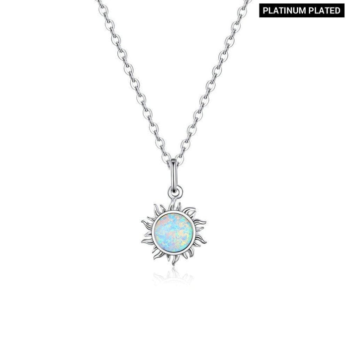 925 Sterling Silver White Opal Sun Pendant Apollo Chain