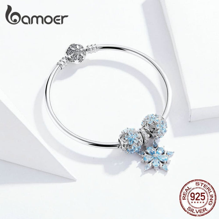 925 Sterling Silver Winter Snowflake Princess Bangle