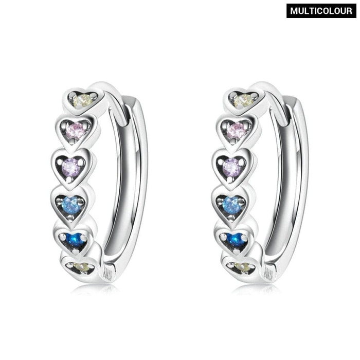 925 Sterling Silver Women Rainbow Trend Enamel Heart Hoop