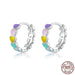 925 Sterling Silver Women Rainbow Trend Enamel Heart Hoop