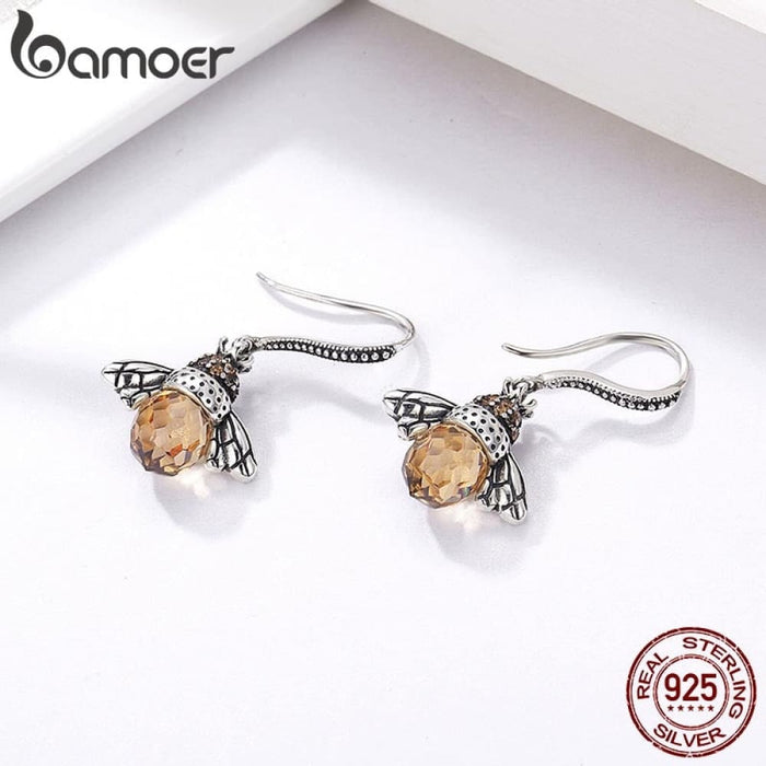 925 Sterling Silver Yellow Bee Drop Earrings For Women