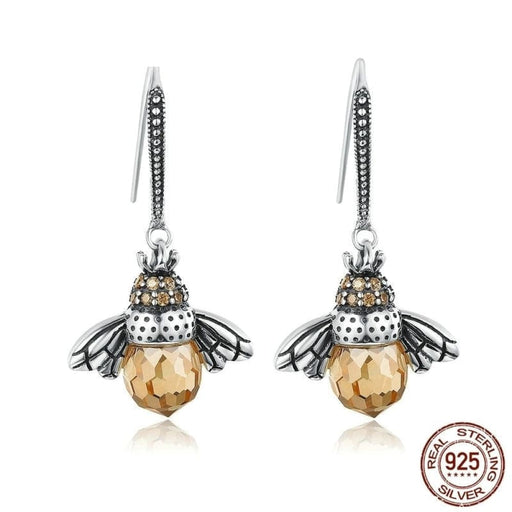 925 Sterling Silver Yellow Bee Drop Earrings For Women