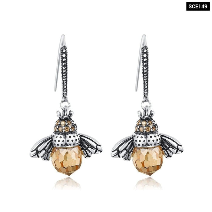 925 Sterling Silver Yellow Bee Drop Earrings For Women