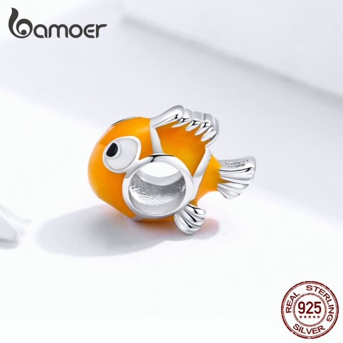 925 Sterling Silver Yellow Enamel Clownfish Metal Charm