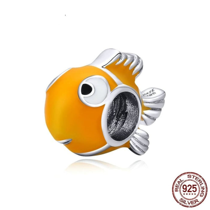 925 Sterling Silver Yellow Enamel Clownfish Metal Charm