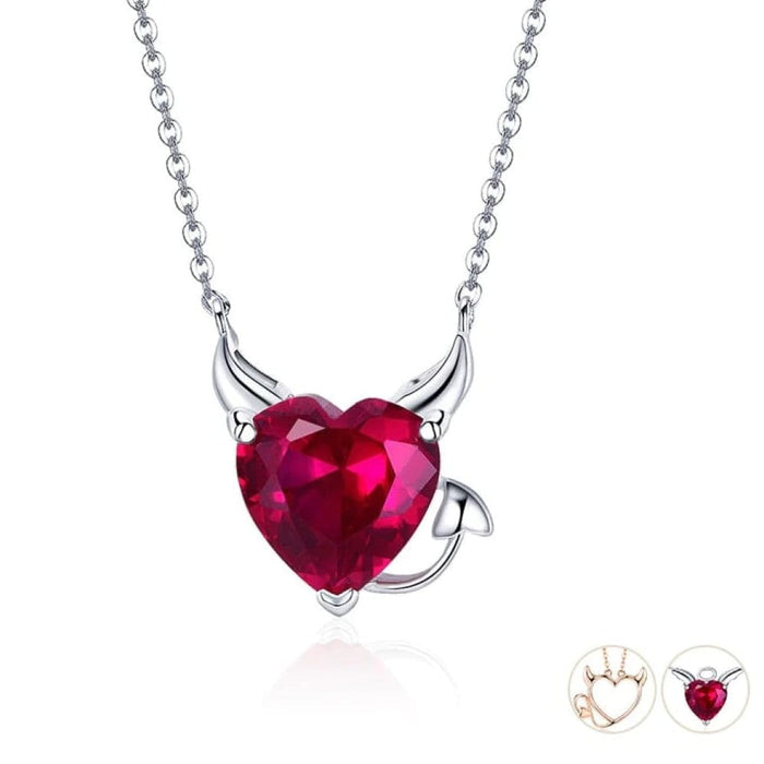 925 Sterling Silver Red Zircon Little Devil Necklace