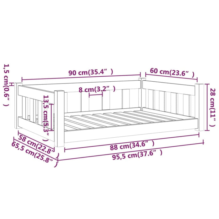 Dog Bed 95.5x65.5x28 Cm Solid Wood Pine Nttxpp