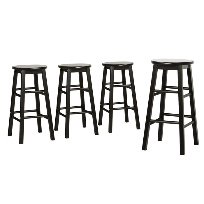 4X Bar Stools Round Chairs Wooden Black