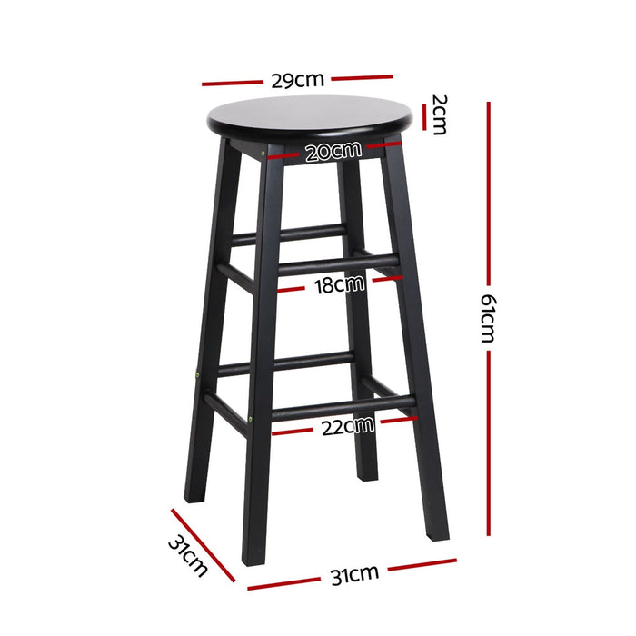 4X Bar Stools Round Chairs Wooden Black