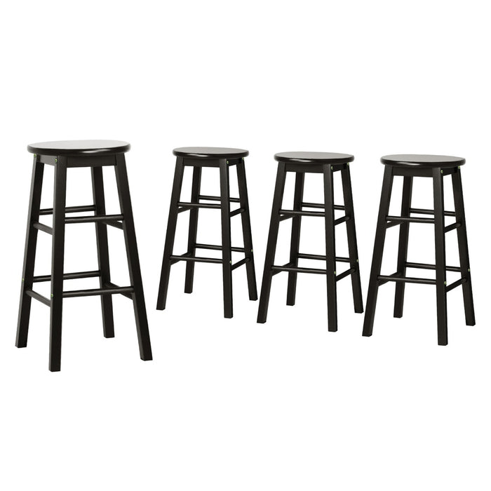 4X Bar Stools Round Chairs Wooden Black