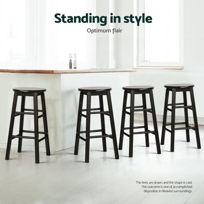 4X Bar Stools Round Chairs Wooden Black