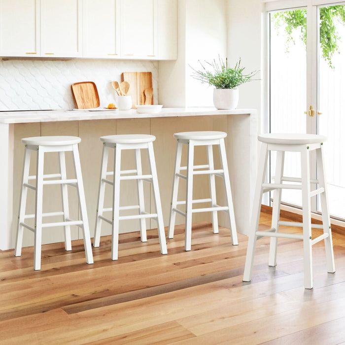 4X Bar Stools Round Chairs Wooden White