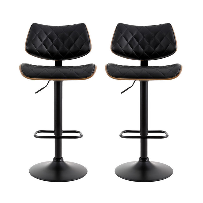 2X Bar Stools Kitchen Dining Chairs Gas Lift Stool Wooden Leather Black