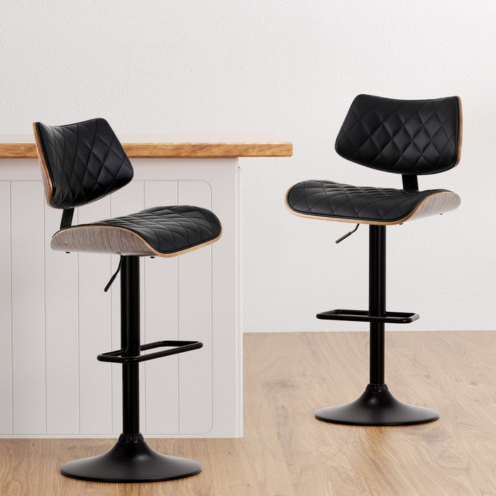 2X Bar Stools Kitchen Dining Chairs Gas Lift Stool Wooden Leather Black