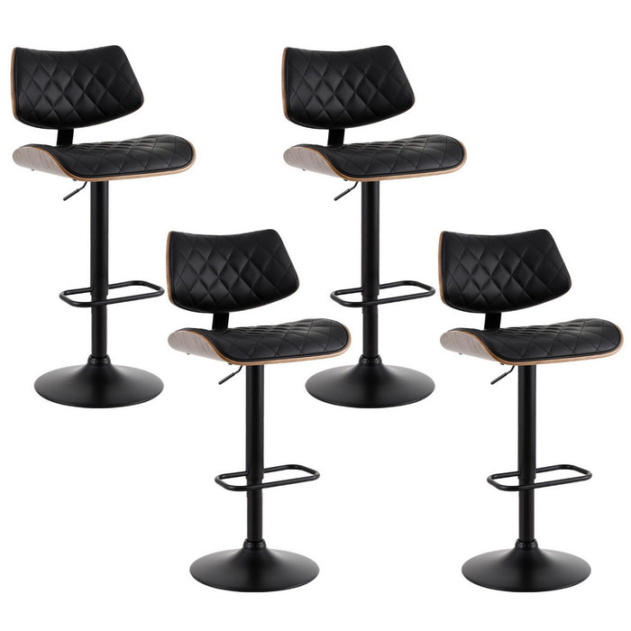 4X Bar Stools Kitchen Dining Chairs Gas Lift Stool Wooden Leather Black