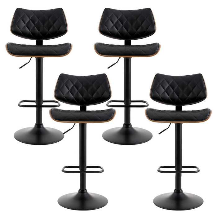 4X Bar Stools Kitchen Dining Chairs Gas Lift Stool Wooden Leather Black