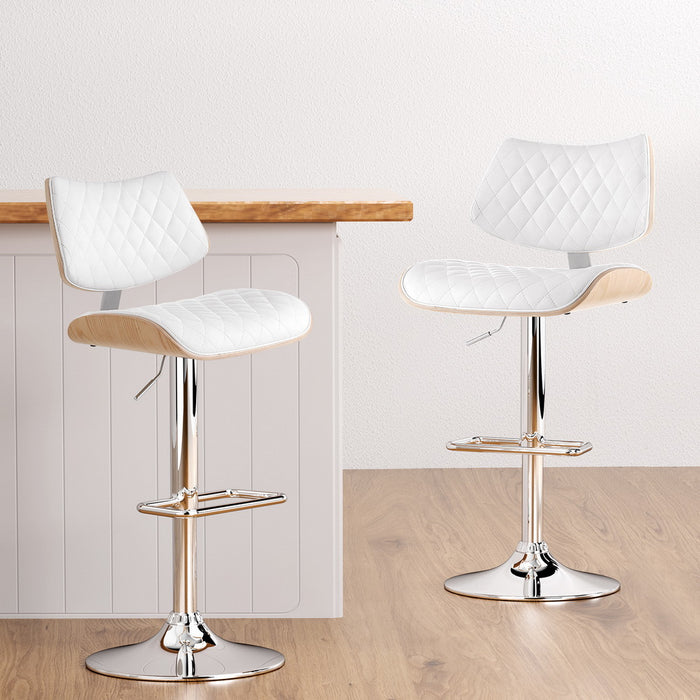 2X Bar Stools Kitchen Dining Chairs Gas Lift Stool Wooden Leather White