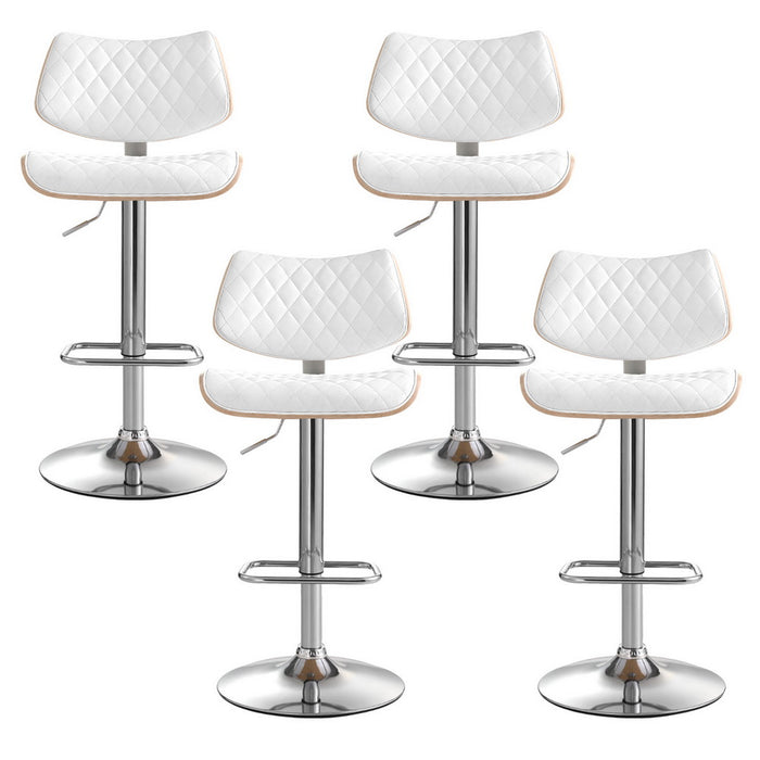 4X Bar Stools Kitchen Dining Chairs Gas Lift Stool Wooden Leather White