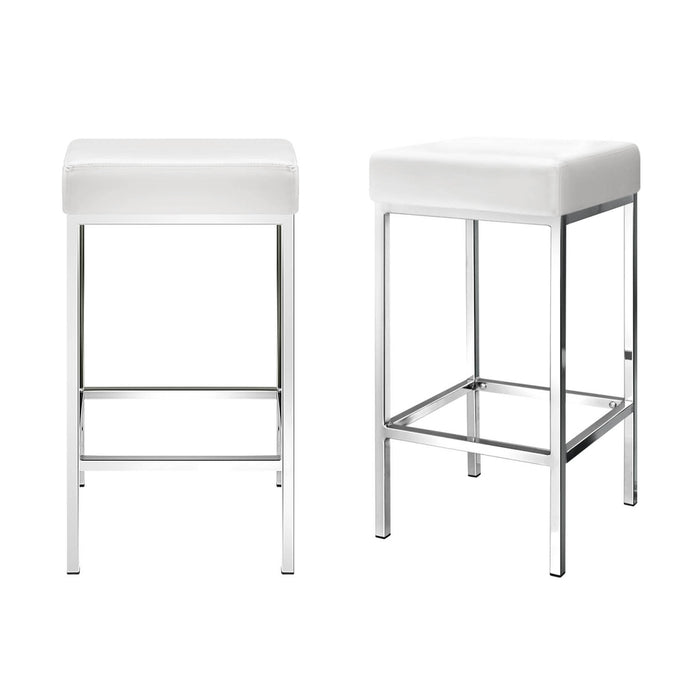 4X Bar Stools Leather Padded Metal White