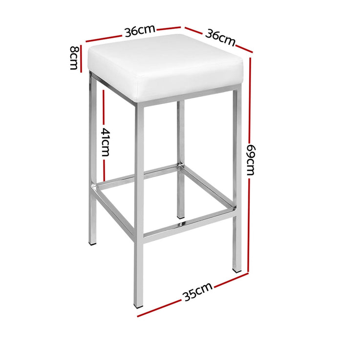 4X Bar Stools Leather Padded Metal White