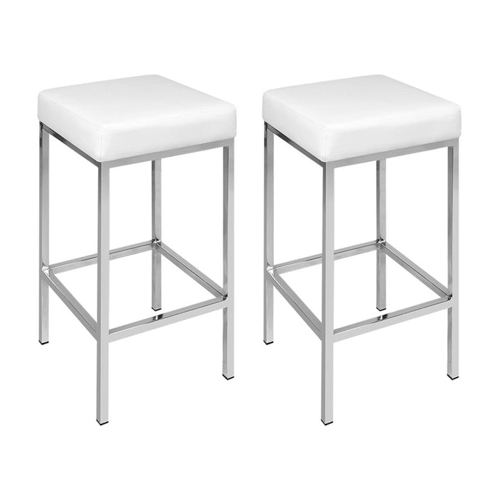 4X Bar Stools Leather Padded Metal White