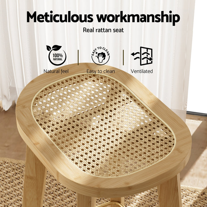 4X Bar Stools Bamboo Rattan Stool Counter Chair Kitchen Barstools