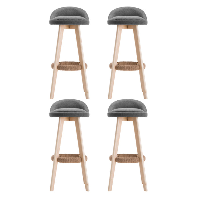 4X Bar Stools Padded Linen Wooden Grey