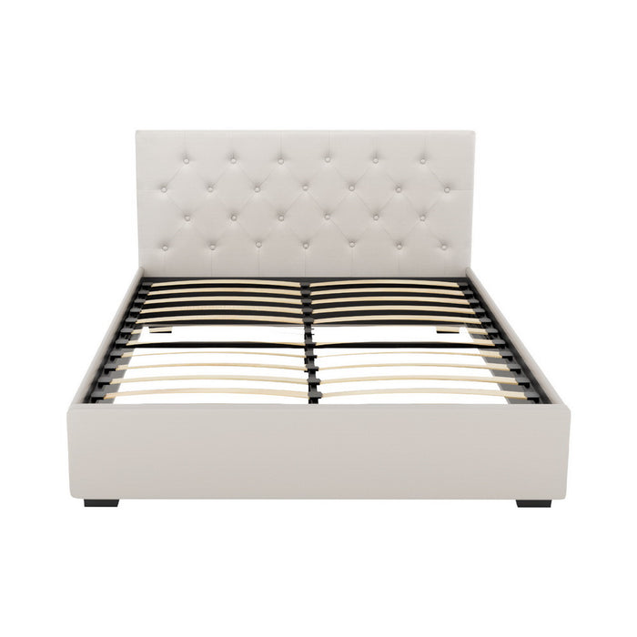Bed Frame Double Size Gas Lift Beige Vila