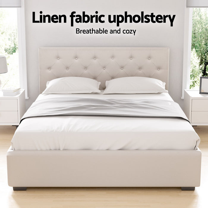Bed Frame Double Size Gas Lift Beige Vila