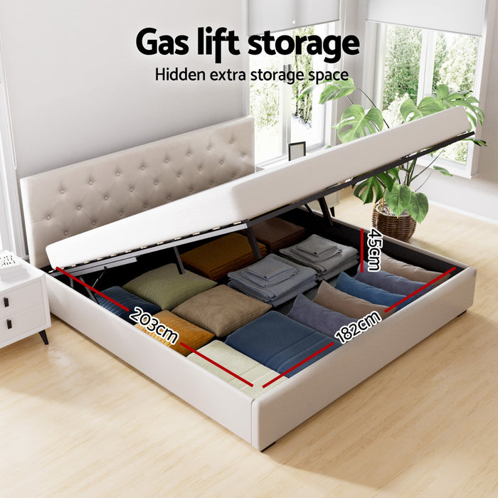 Bed Frame King Size Gas Lift Beige Vila