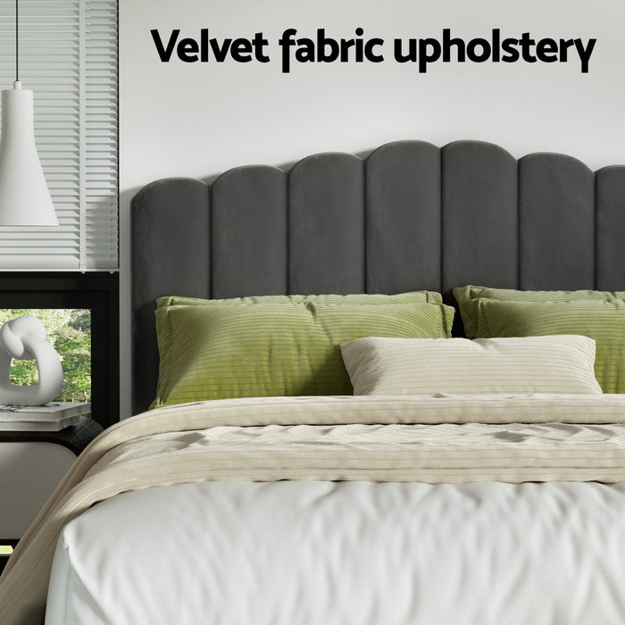 Bed Frame Double Size Velvet Grey Fion
