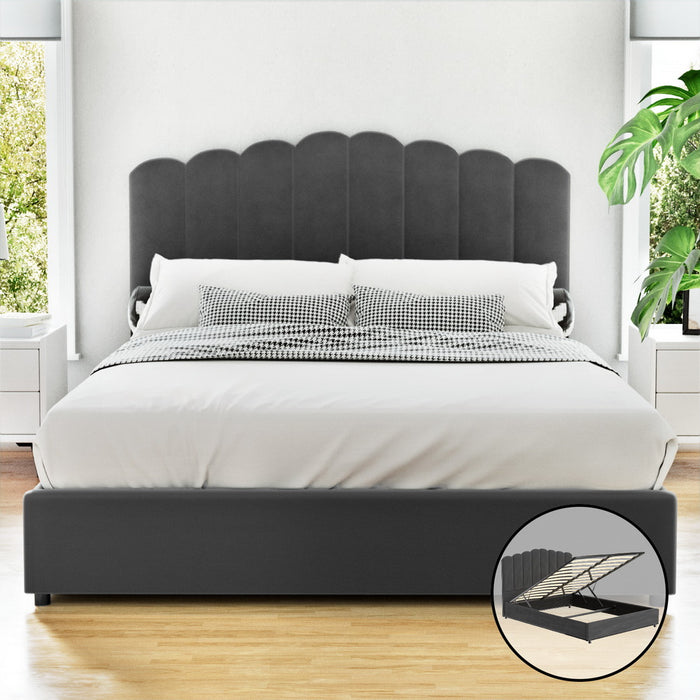 Bed Frame Double Size Velvet Grey Fion
