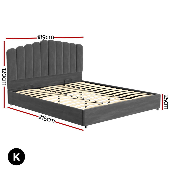 Bed Frame King Size Velvet Grey Fion