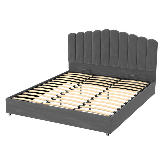 Bed Frame King Size Velvet Grey Fion