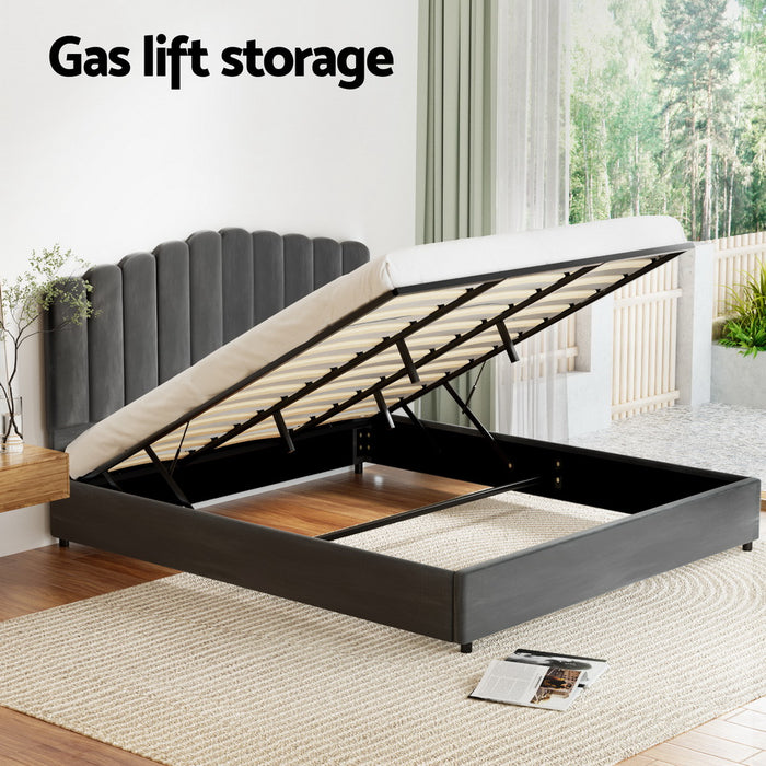 Bed Frame King Size Velvet Grey Fion