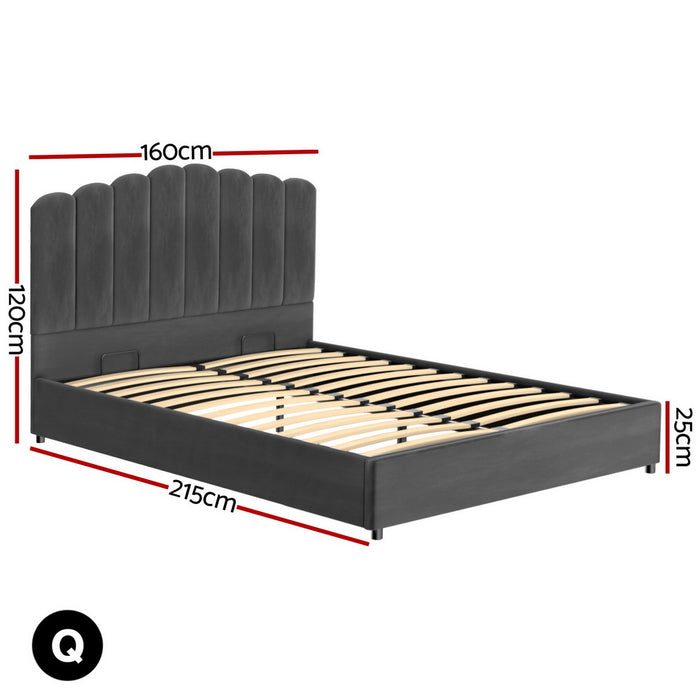 Bed Frame Queen Size Velvet Grey Fion