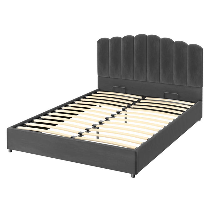 Bed Frame Queen Size Velvet Grey Fion