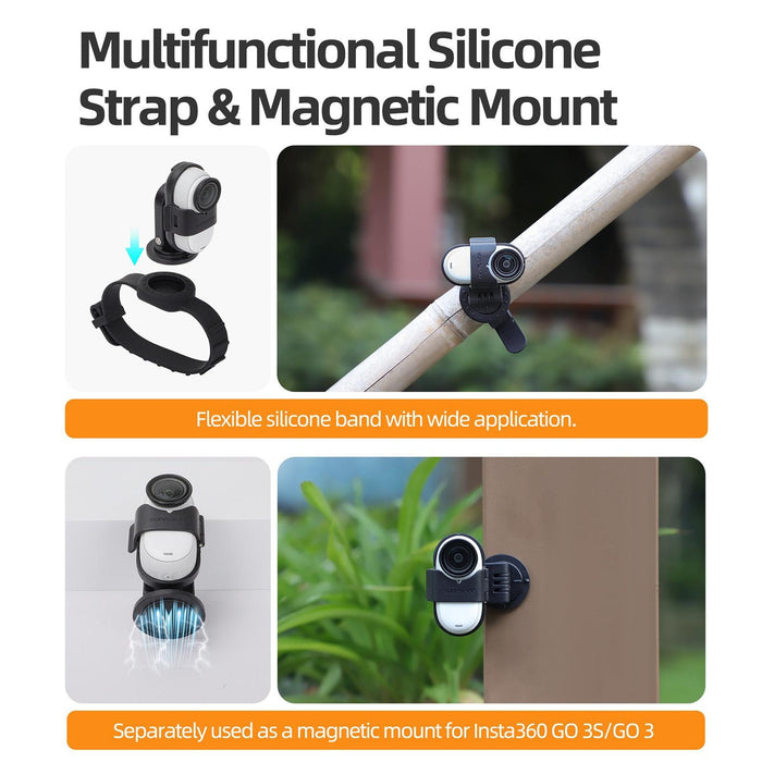 For Insta360 Go 3S / Go 3 Sunnylife Camera Strap Magnetic Mount Drone Mount Silicone Wristband Backpack Stripe Black