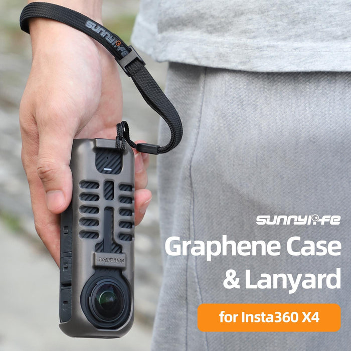 For Insta360 X4 Sunnylife Graphene Case High Thermal Conductivity Protective Case With Hand Strap Black