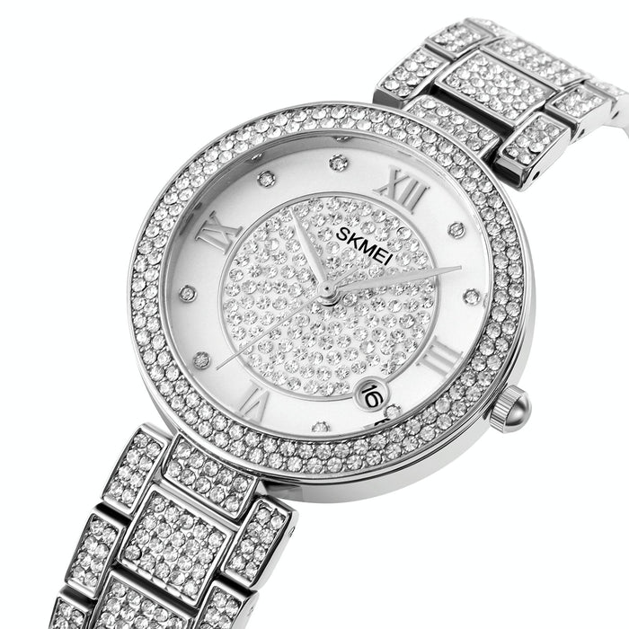 1739 Diamond Roman Numerals Round Dial Quartz Watch For Women