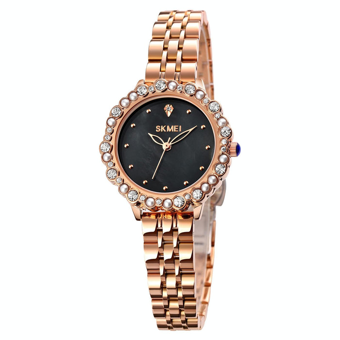 1799 Pearl Diamond Round Dial Stainless Steel Strap Quartz Watch For Women