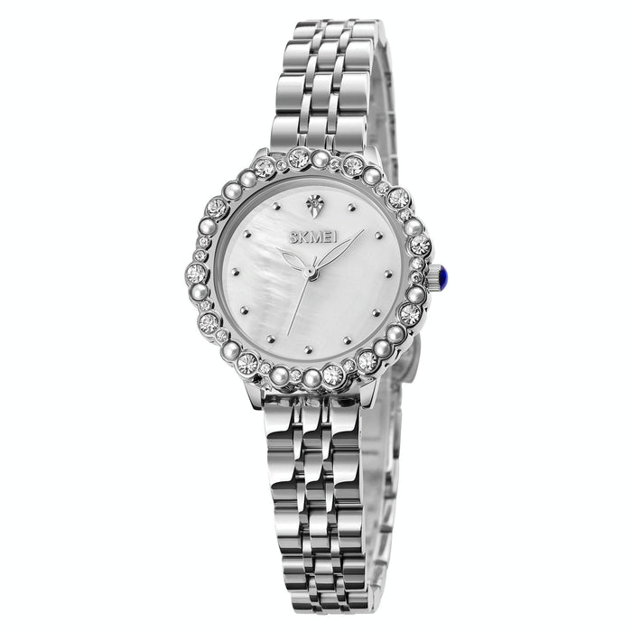 1799 Pearl Diamond Round Dial Stainless Steel Strap Quartz Watch For Women