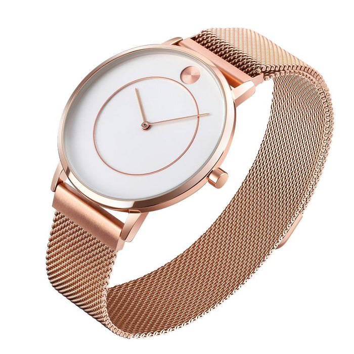 9197 Simple Non-Scale Dial Metal Mesh Belt Quartz Watch For Women