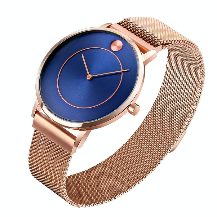 9197 Simple Non-Scale Dial Metal Mesh Belt Quartz Watch For Women