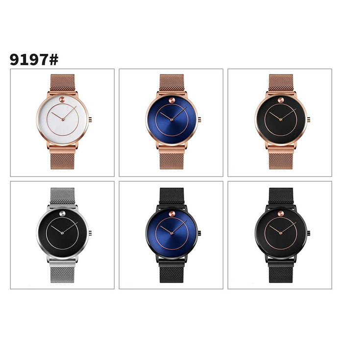 9197 Simple Non-Scale Dial Metal Mesh Belt Quartz Watch For Women